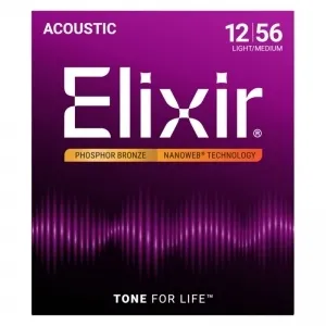 Elixir 16077 Phosphor Bronze NanoWeb 12-56 Light-Medium